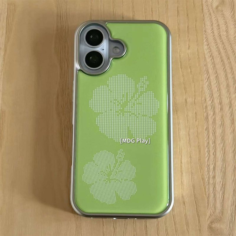 Back Cover Adhesive - Korean Green Background Flower Electroplated Drip